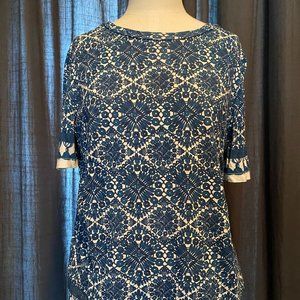 Tory Burch Pima Cotton Blue and White Detailed Short Sleeve Shirt